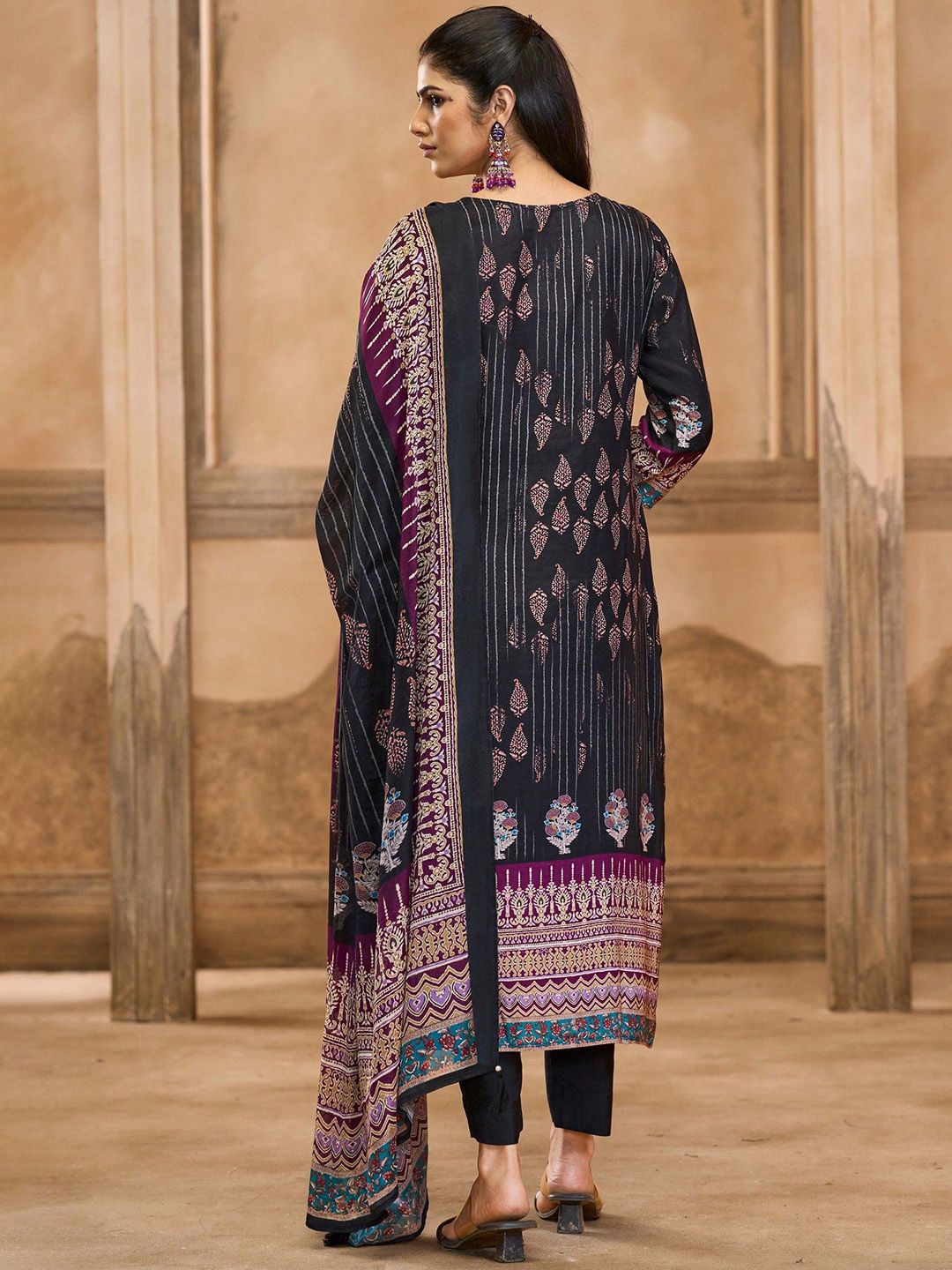 Label khoj Women maslin priint kurta, trouser and dupptta set