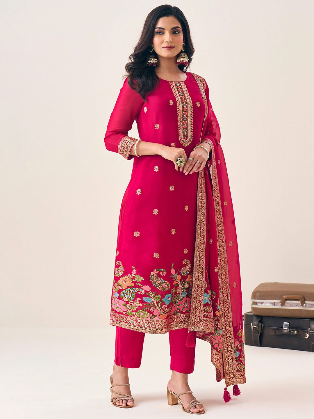 Label khoj Pure viscose organza silk with heavy Meena and handwork kurta set