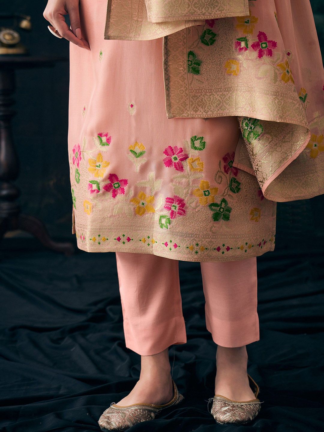 Label khoj Pure viscose Georgette silk with heavy Meena and handwork kurta set