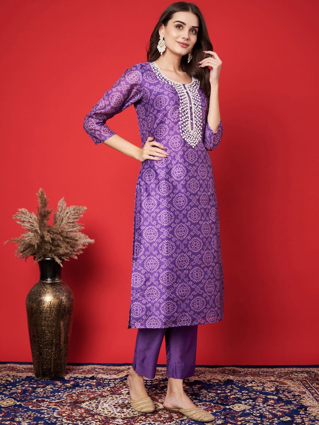 Label khoj chanderi kurta with bottom and dupptta setPurple  Color