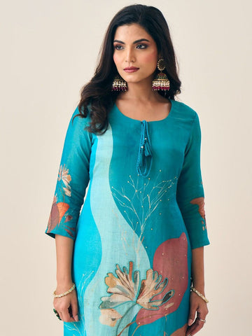 Label khoj Pure viscose tissue silk with heavy hand work kurta set