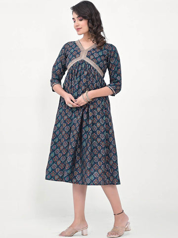 Label Khoj Women Modal Silk fabric and embroidery Printed Dress
