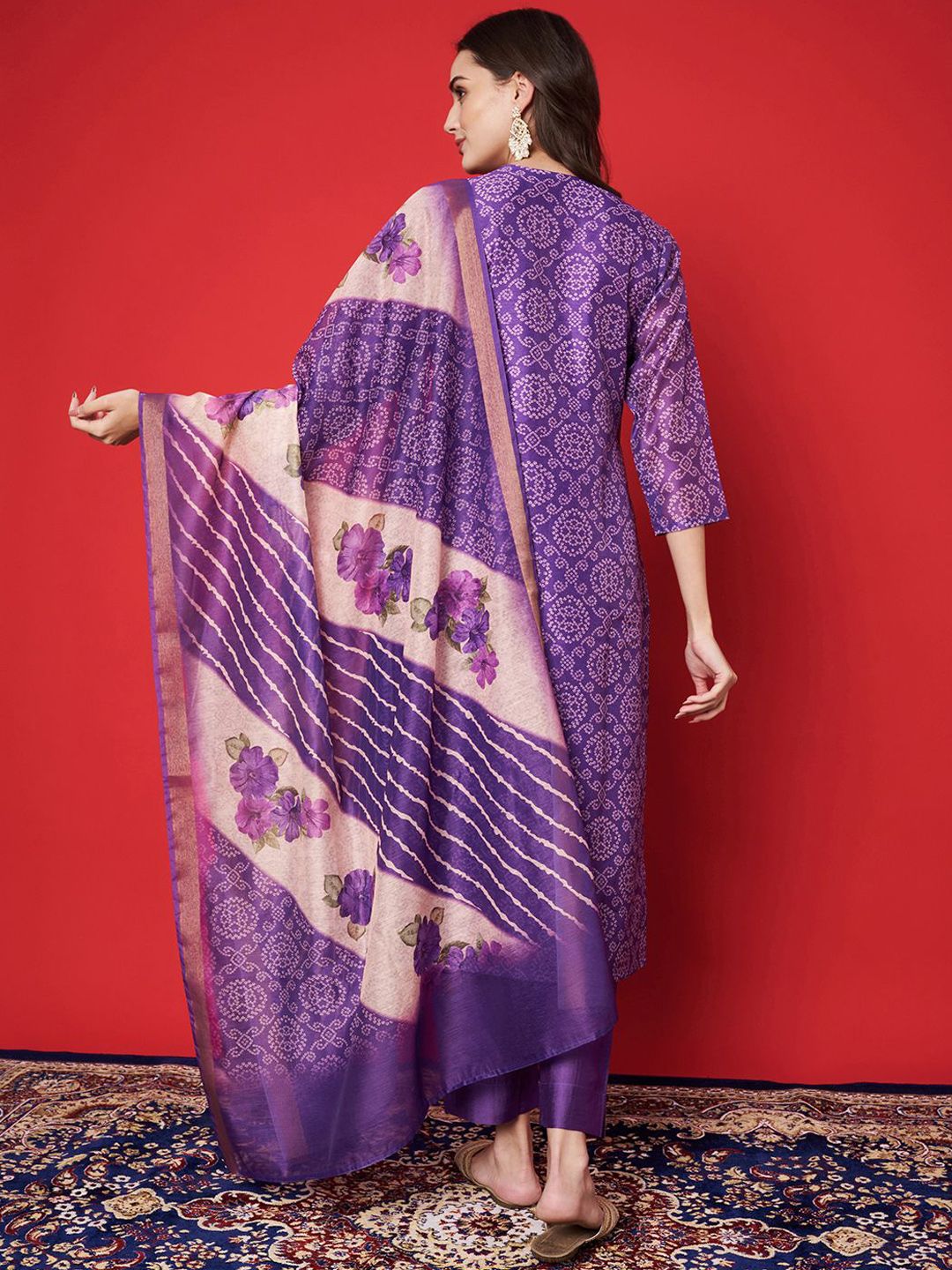 Label khoj chanderi kurta with bottom and dupptta setPurple  Color