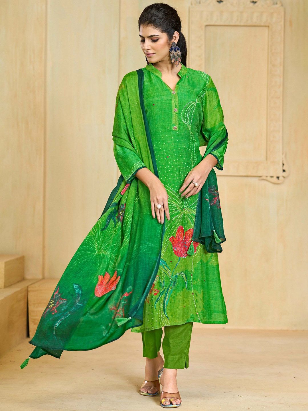 Label khoj Pure viscose Maslin with hand work kurta set