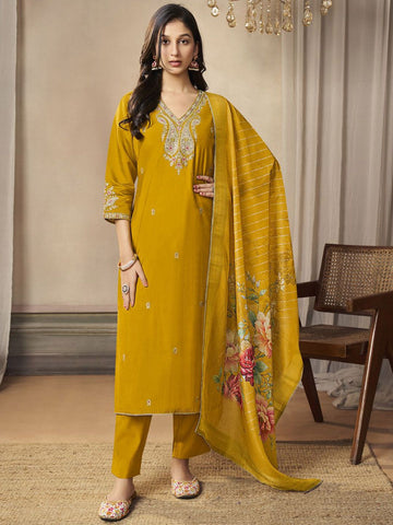 Label khoj women silk blend printed  kurta set