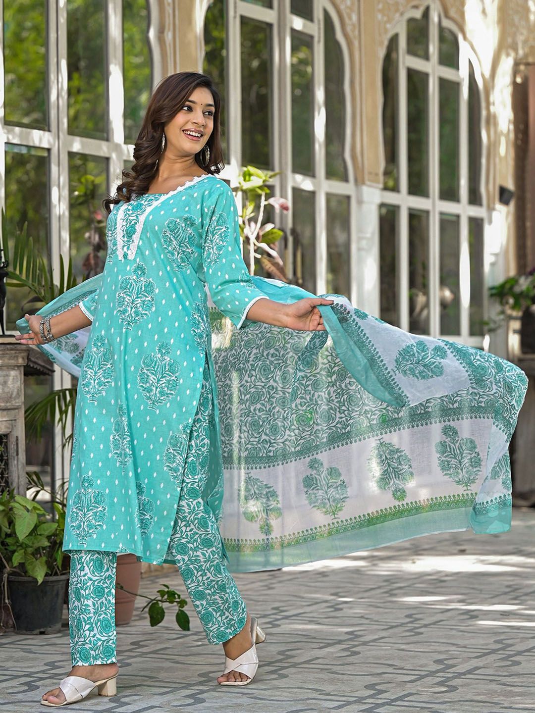 Label khoj women Cotton print kurta SetBLUE Color