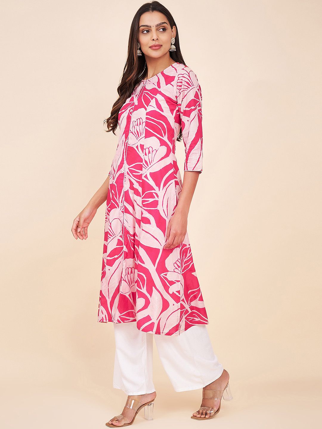Label Khoj Women Cotton Pink Floral Kurta