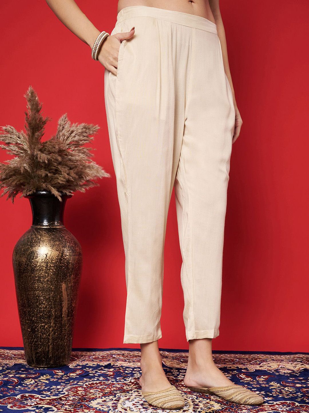 Label khoj chanderi kurta with bottom and dupptta setPeach Color