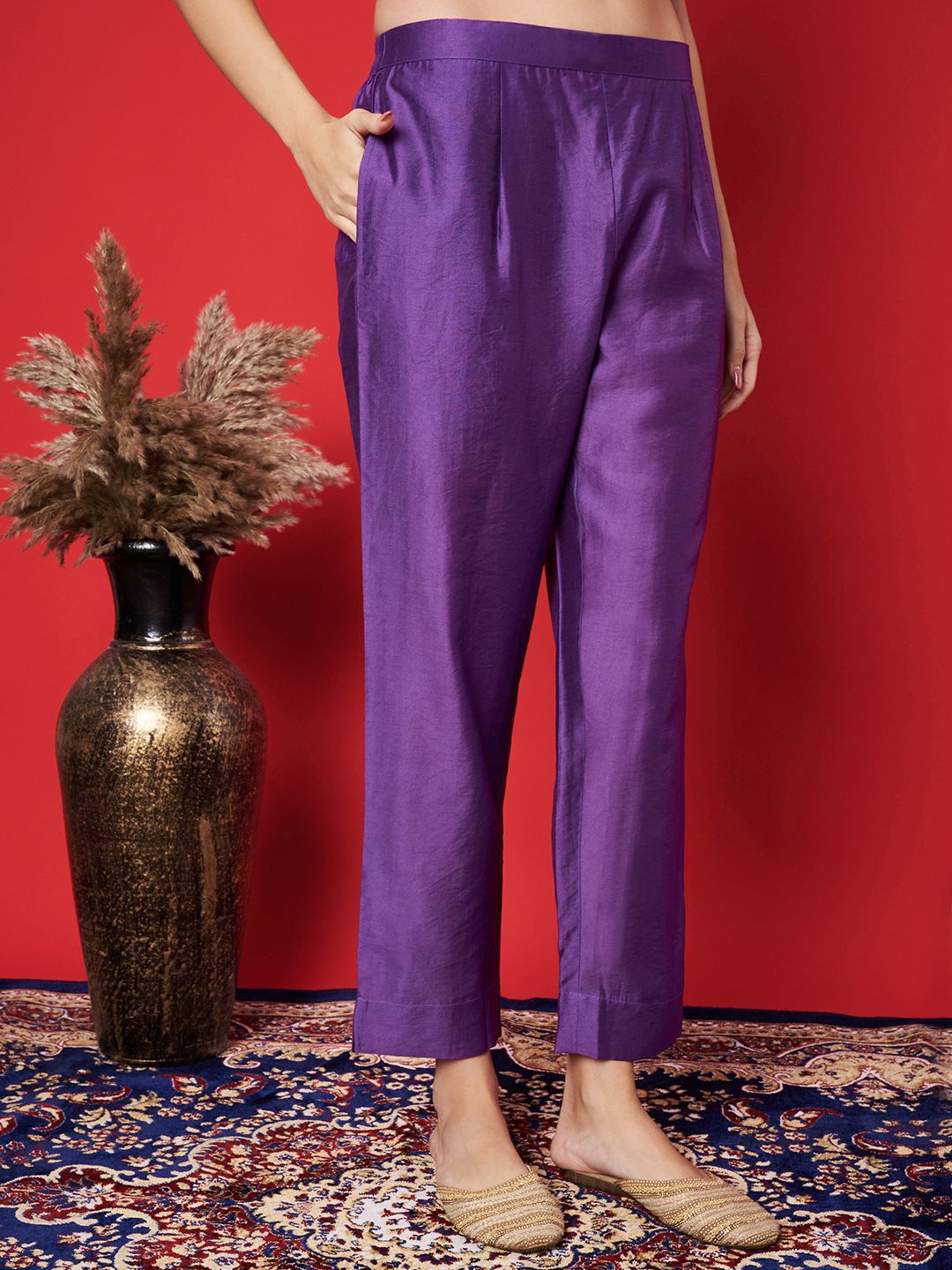 Label khoj chanderi kurta with bottom and dupptta setPurple  Color