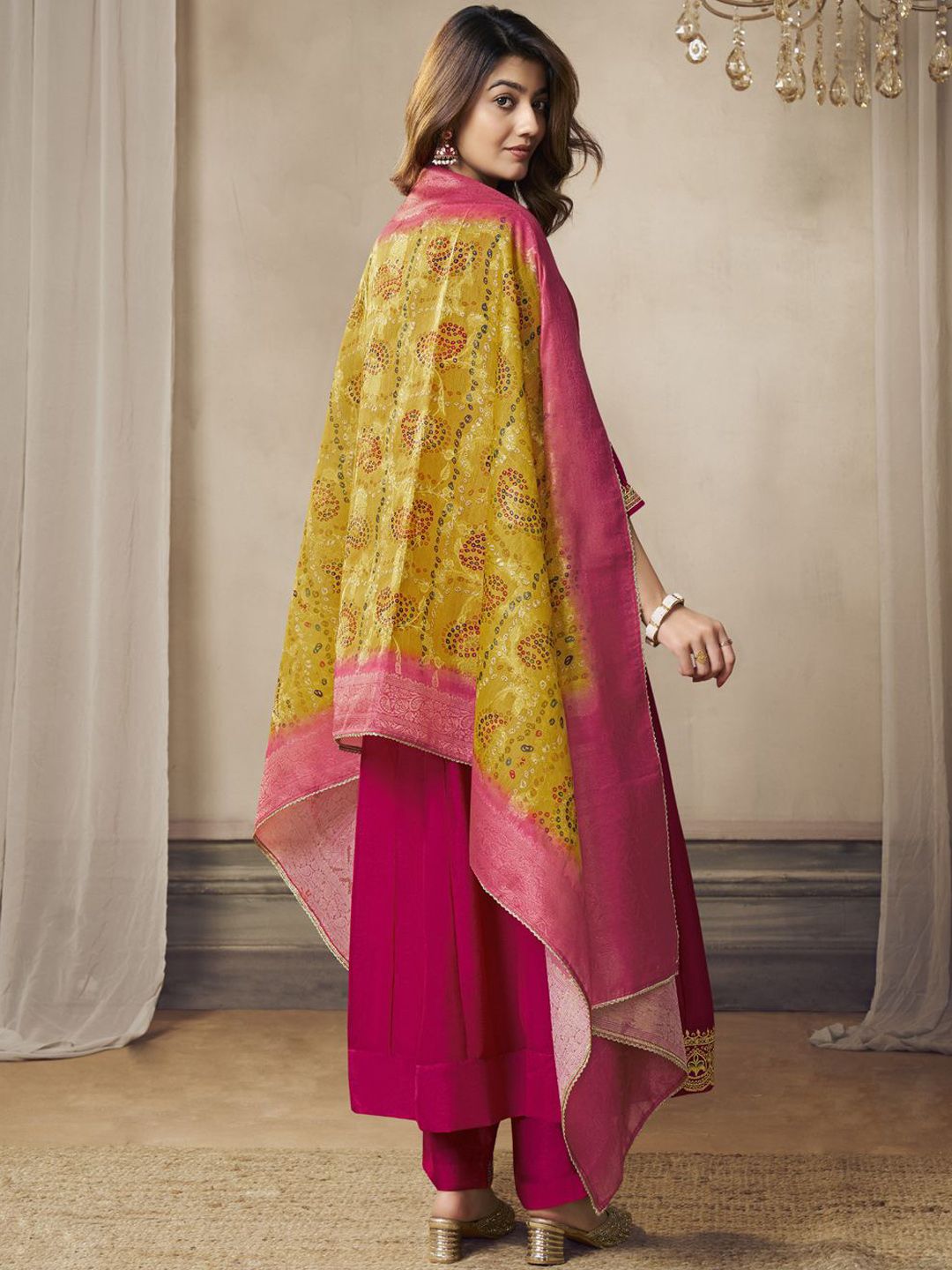 Label khoj Beautiful Anarkali kurta With Pant and Dupatta Set rani Color