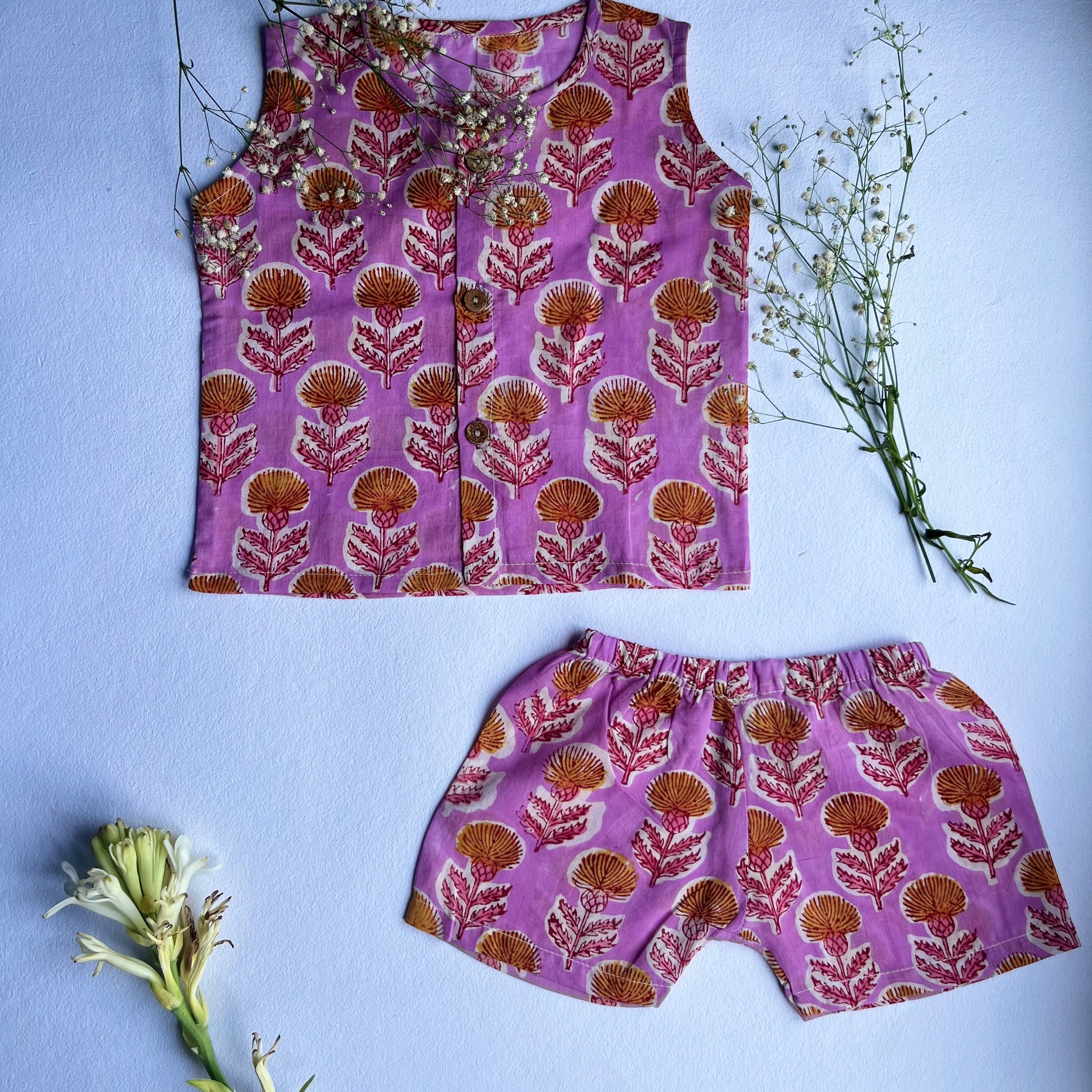 Shuddhi  Lavender and yellow Jhabla set