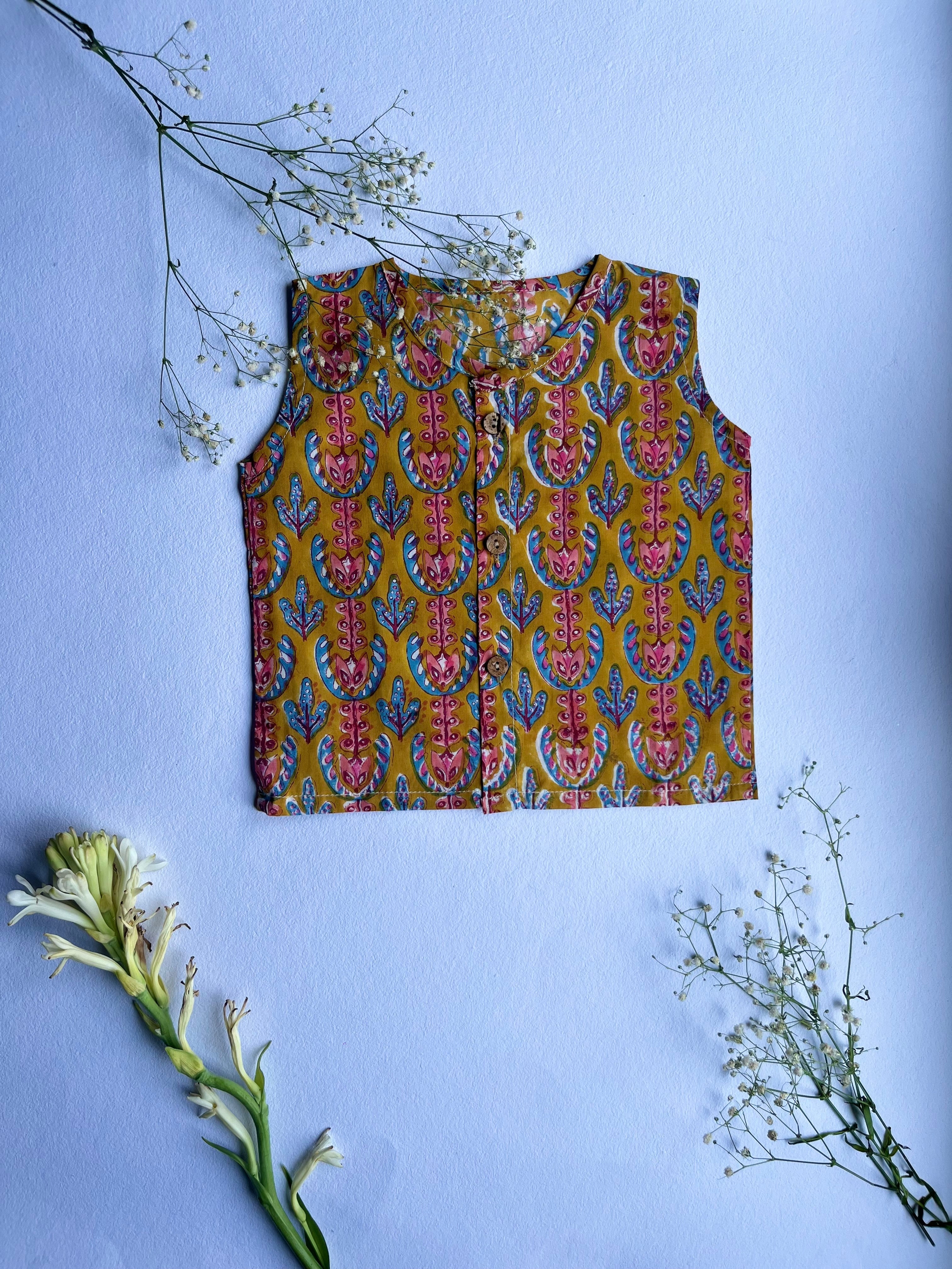 Shuddhi Mustard and Teal Jhabla set
