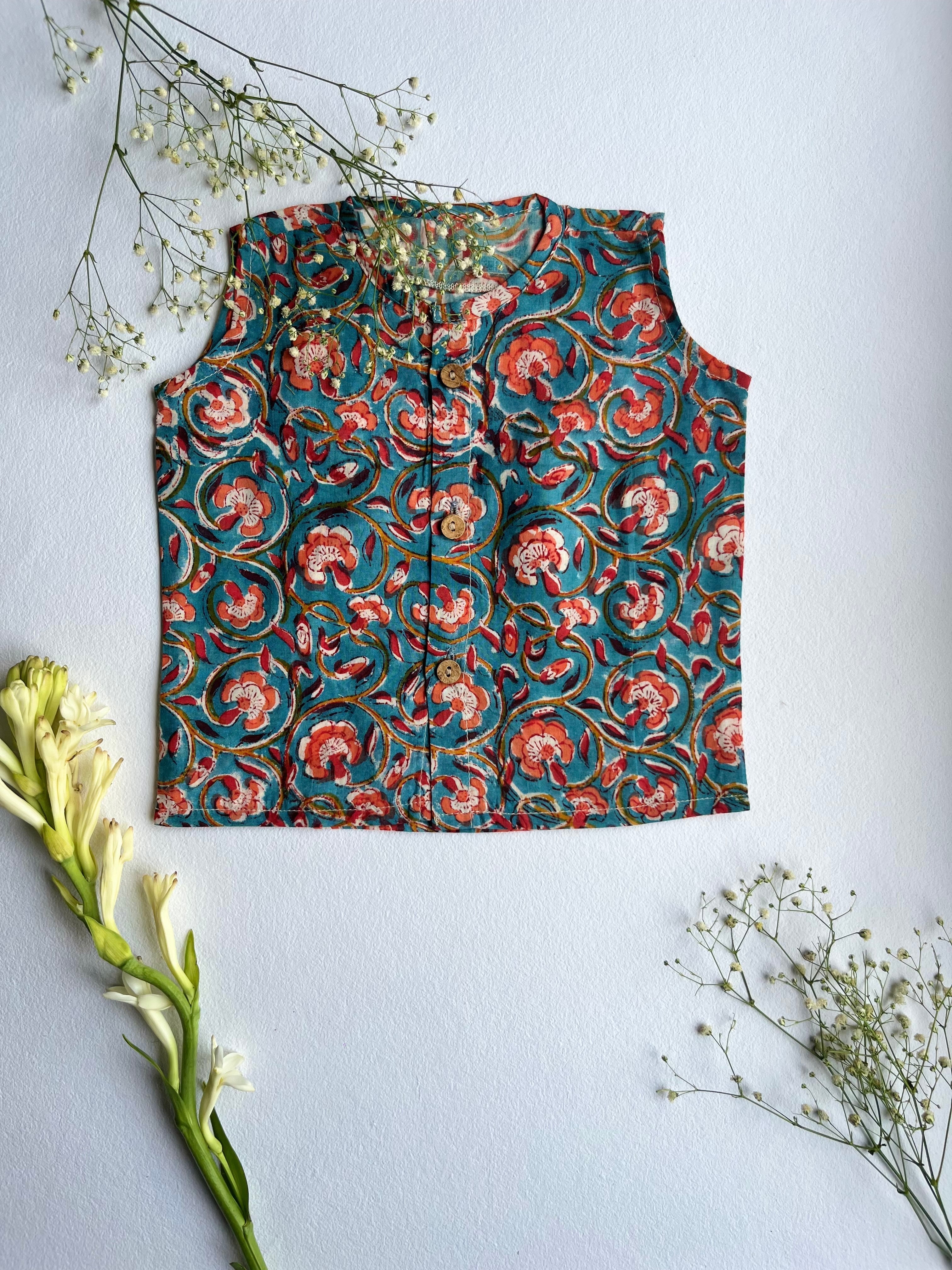 Shuddhi Blue and Peach Jhabla set