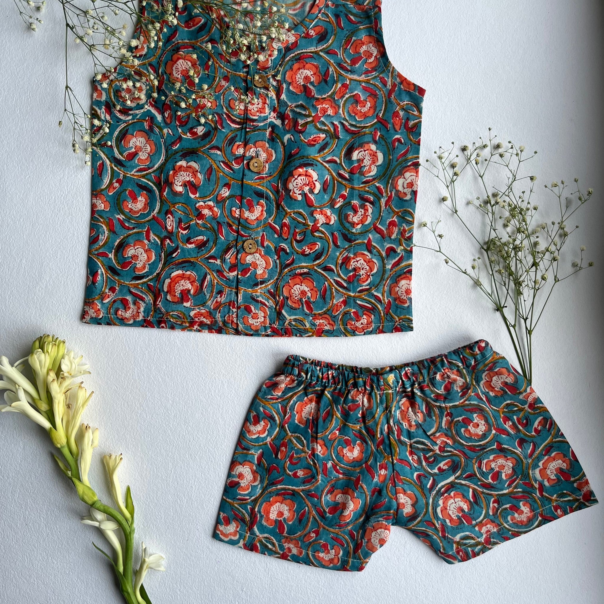 Shuddhi Blue and Peach Jhabla set