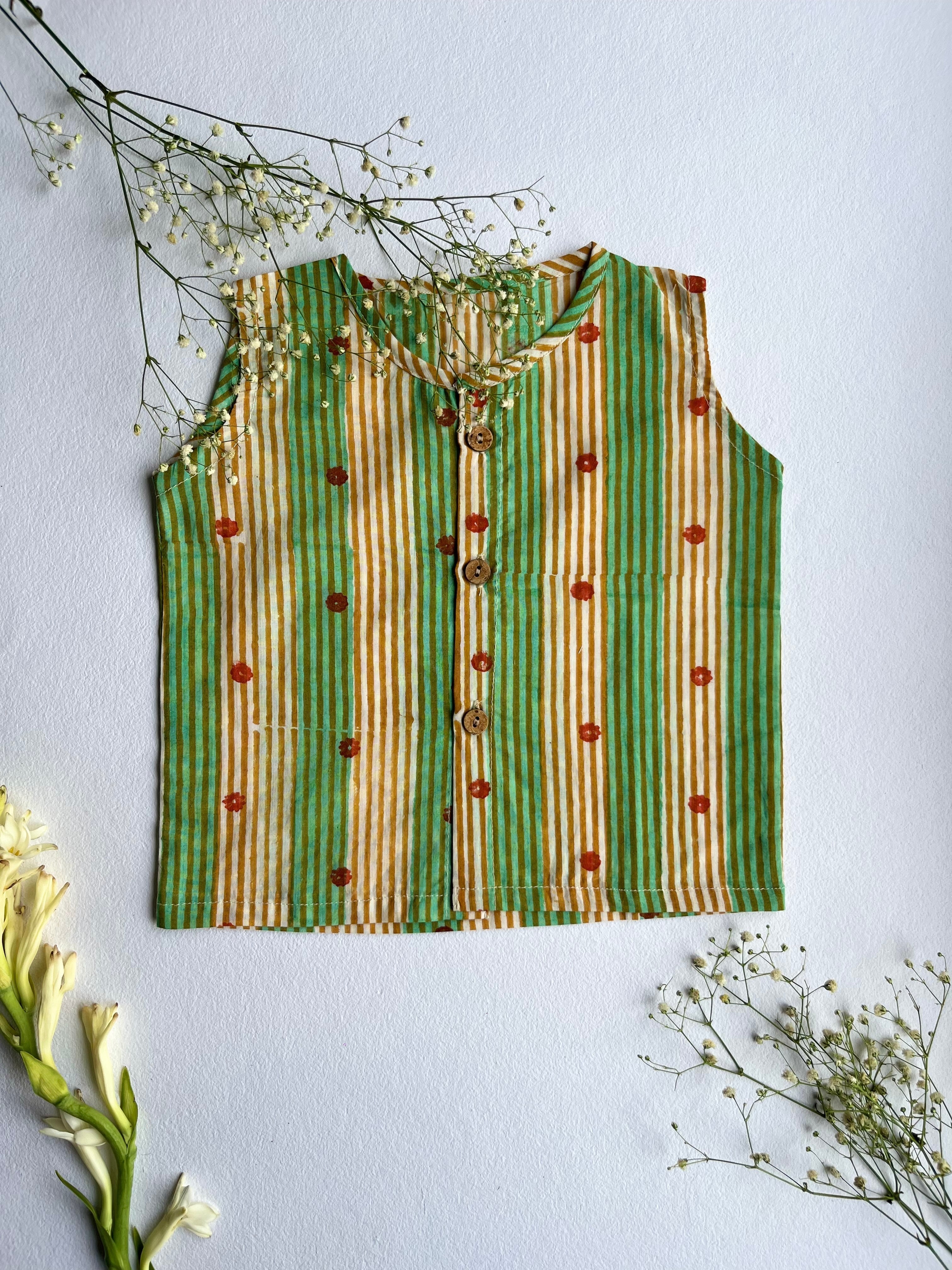 Shuddhi Green stripes Jhabla set