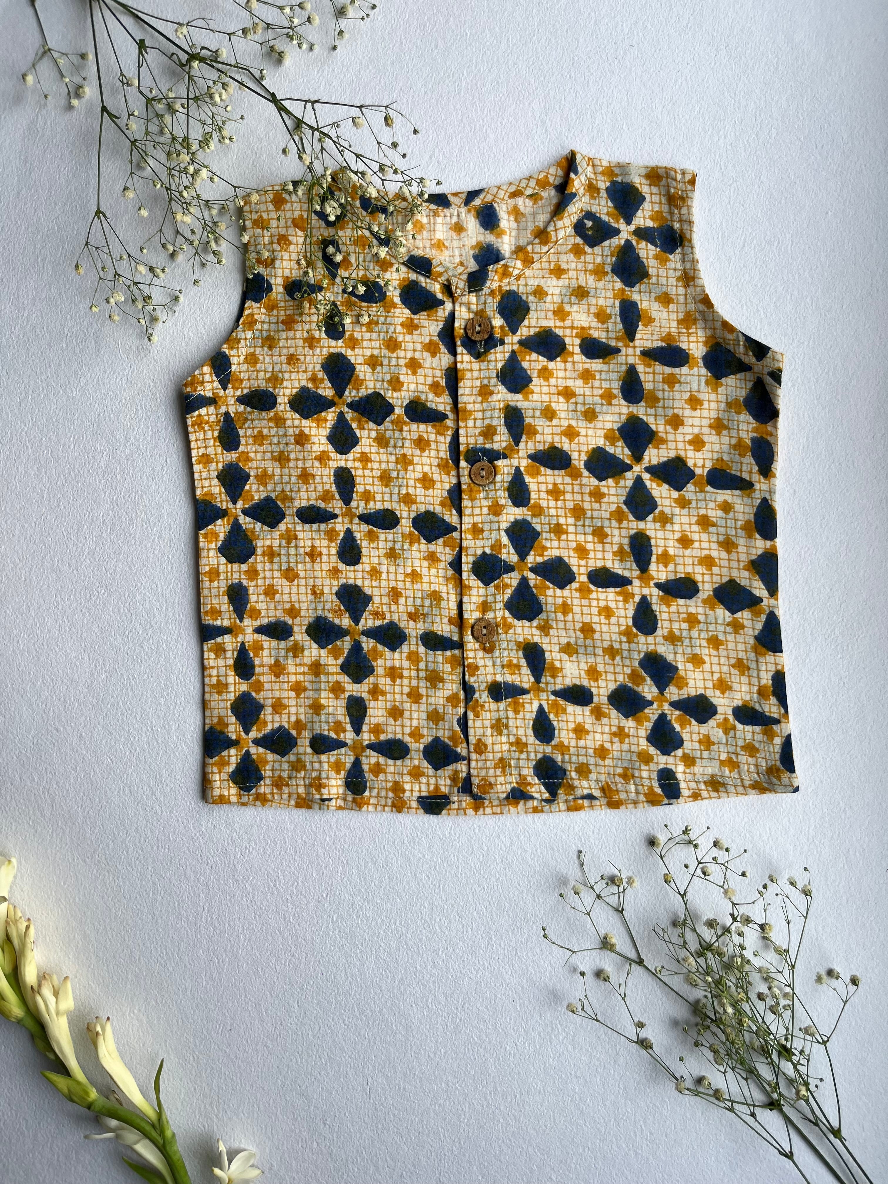 Shuddhi  Beige and Blue Jhabla set