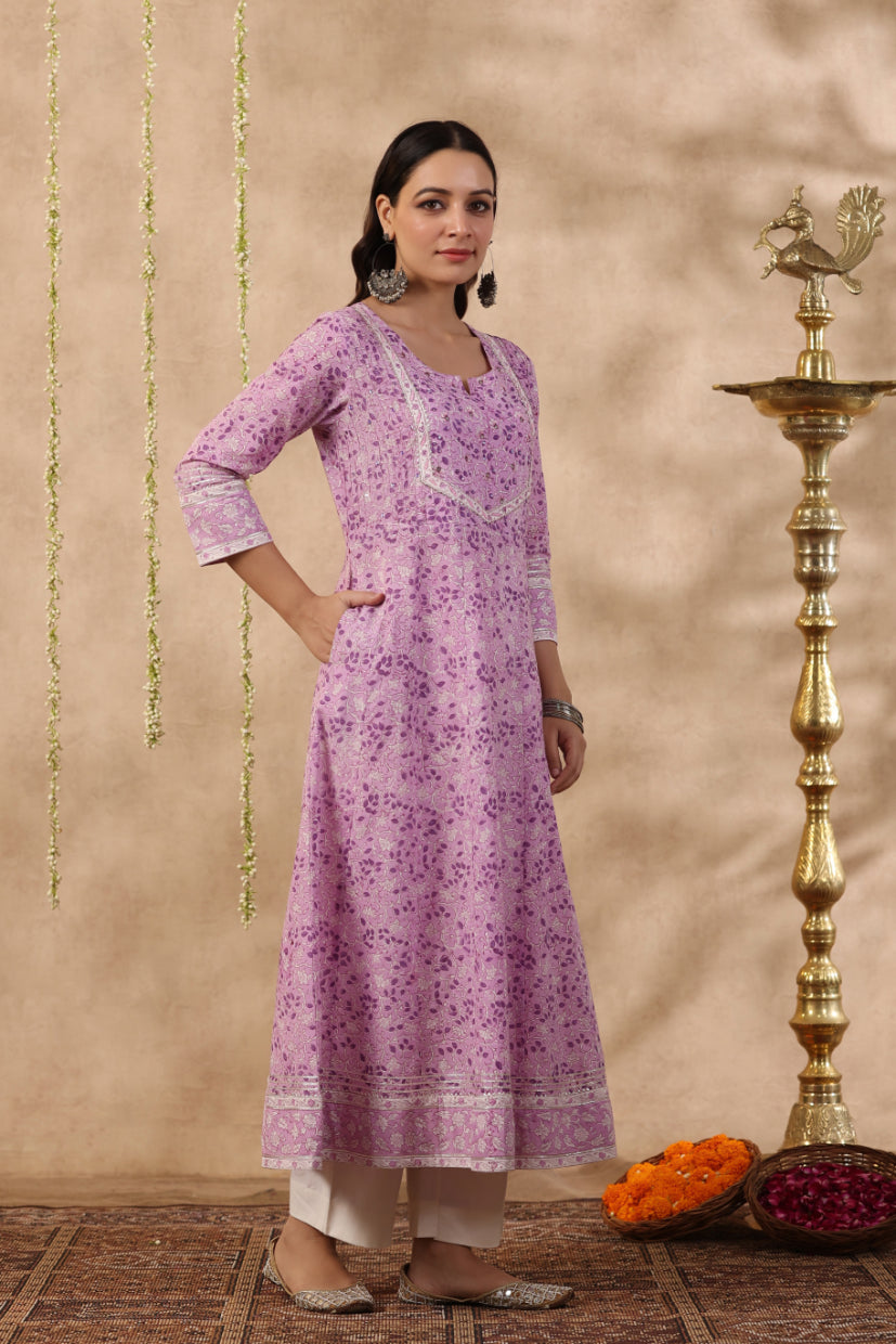 Shuddhi Pink and Purple 2 piece kurta set