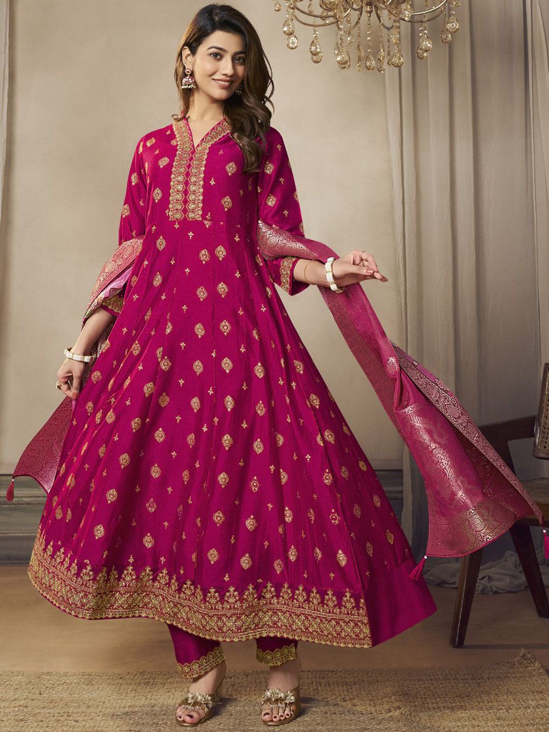 Label khoj Beautiful Anarkali kurta With Pant and Dupatta Set