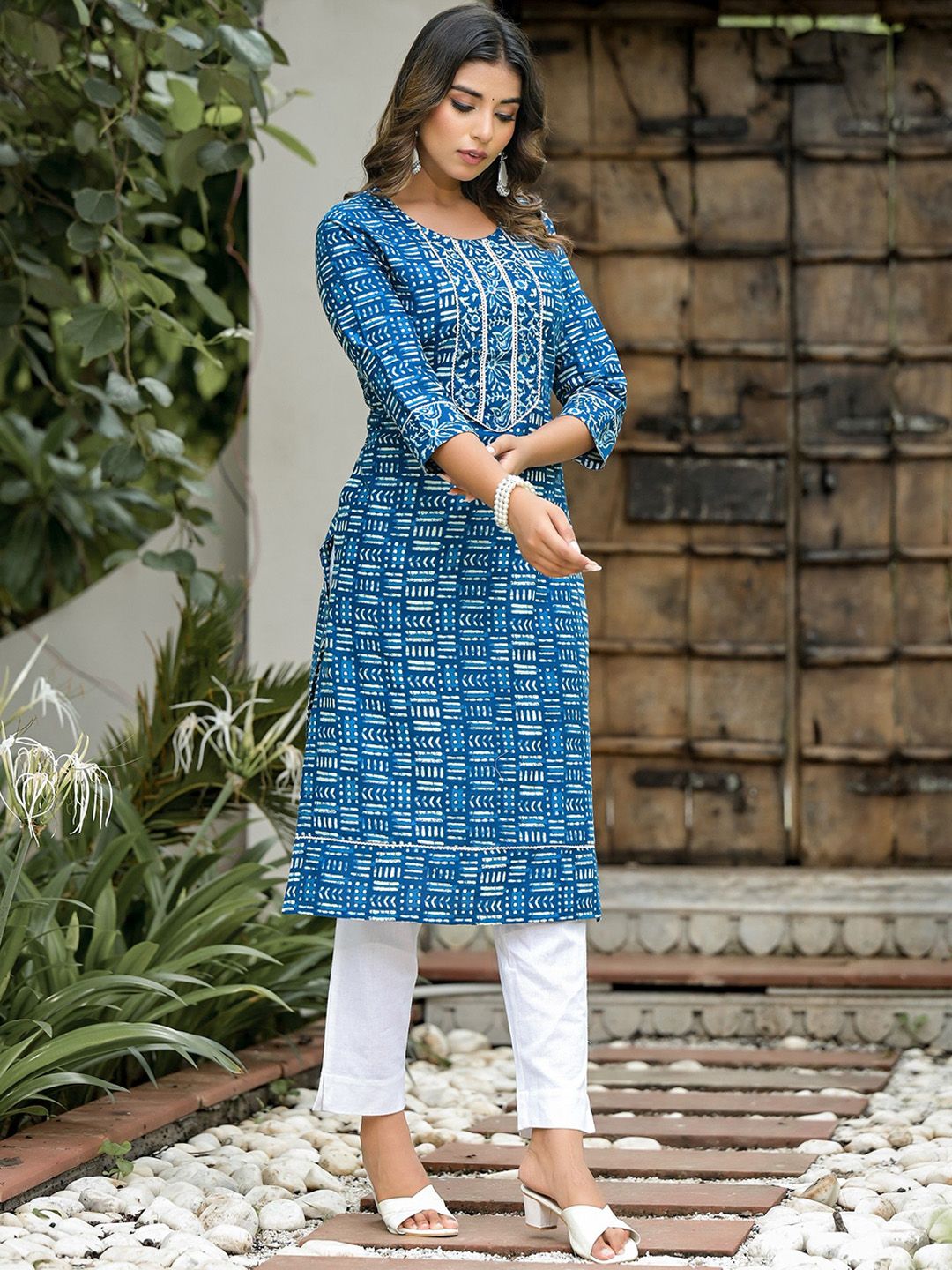 Label Khoj Women  Cotton  Lace Blue Color Kurta For Women