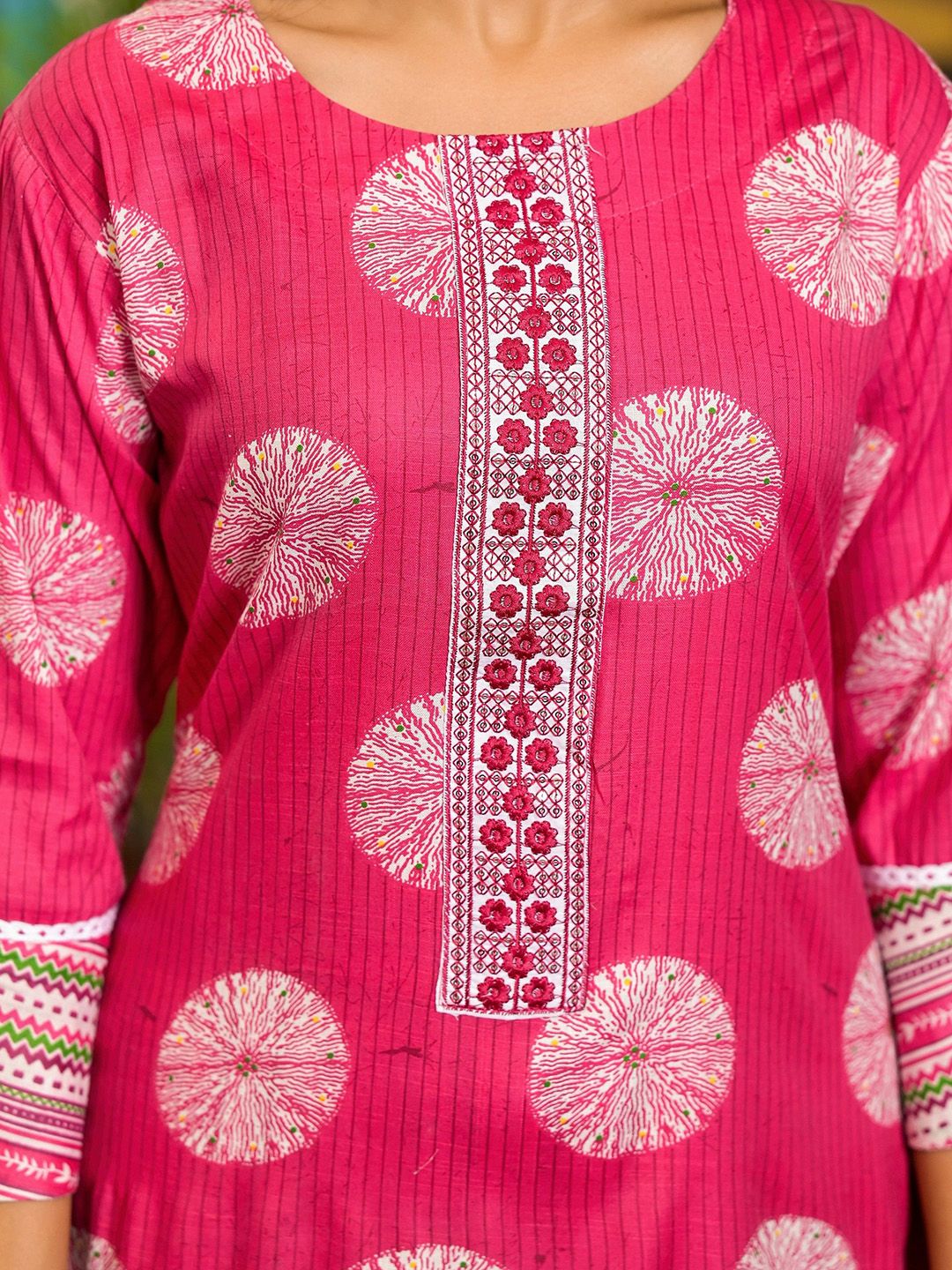 Label Khoj Women Cotton Printed Kurta And Trouser With Dupptta Set Cotton Pink Color