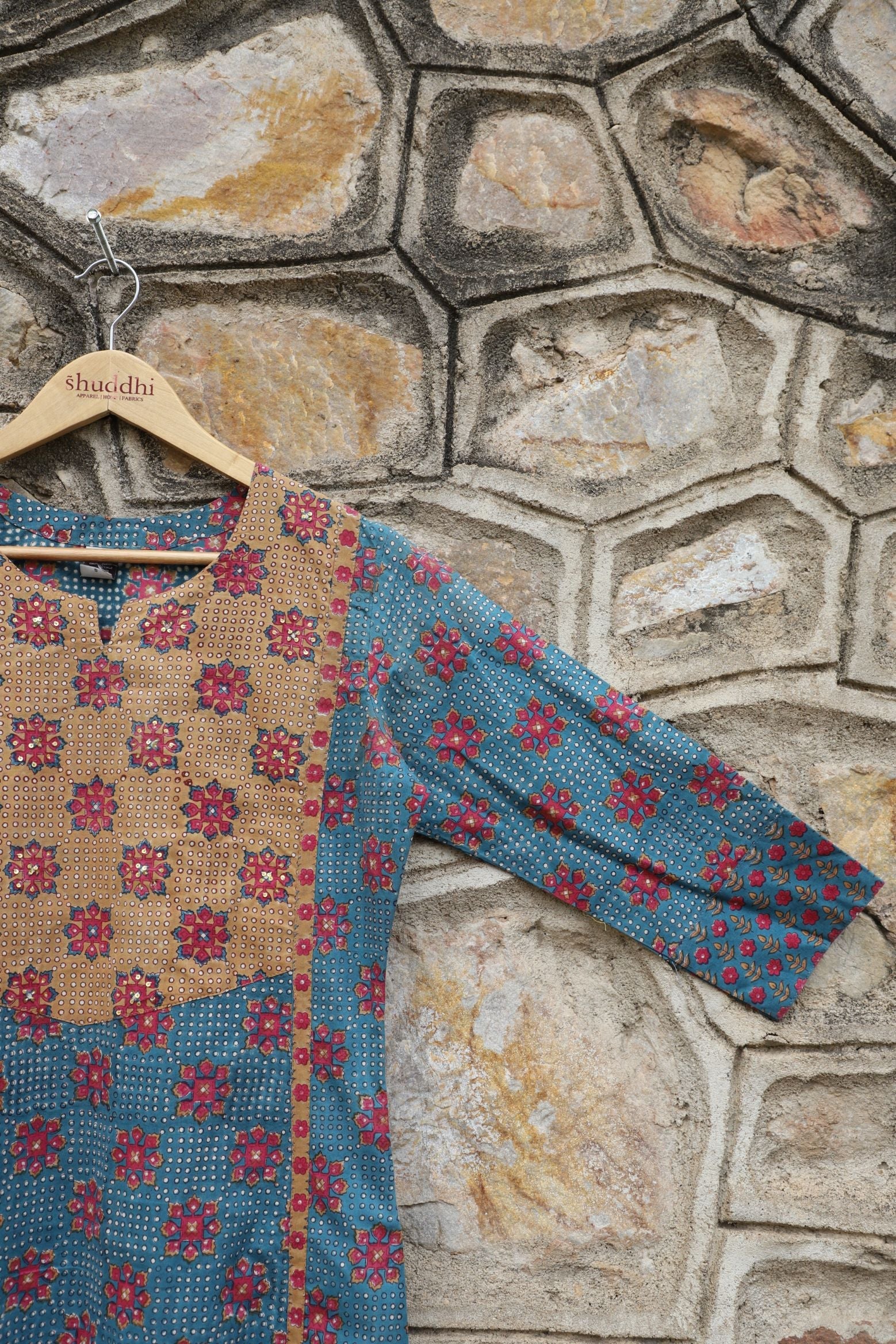 Lapis Lazuli blue with combination of Blush Pink A line Kurta
