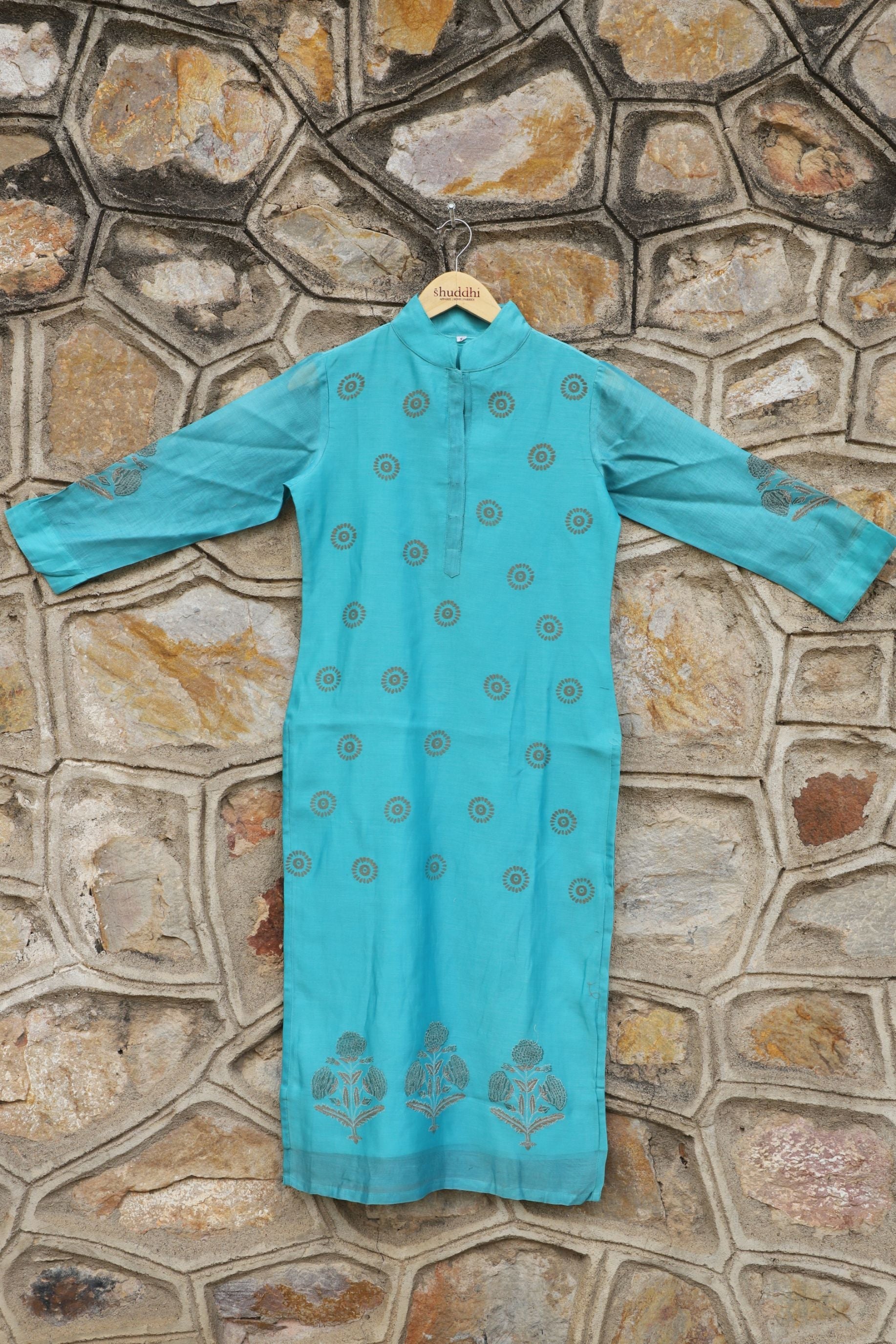 Coral Blue Straight Chanderi Kurta