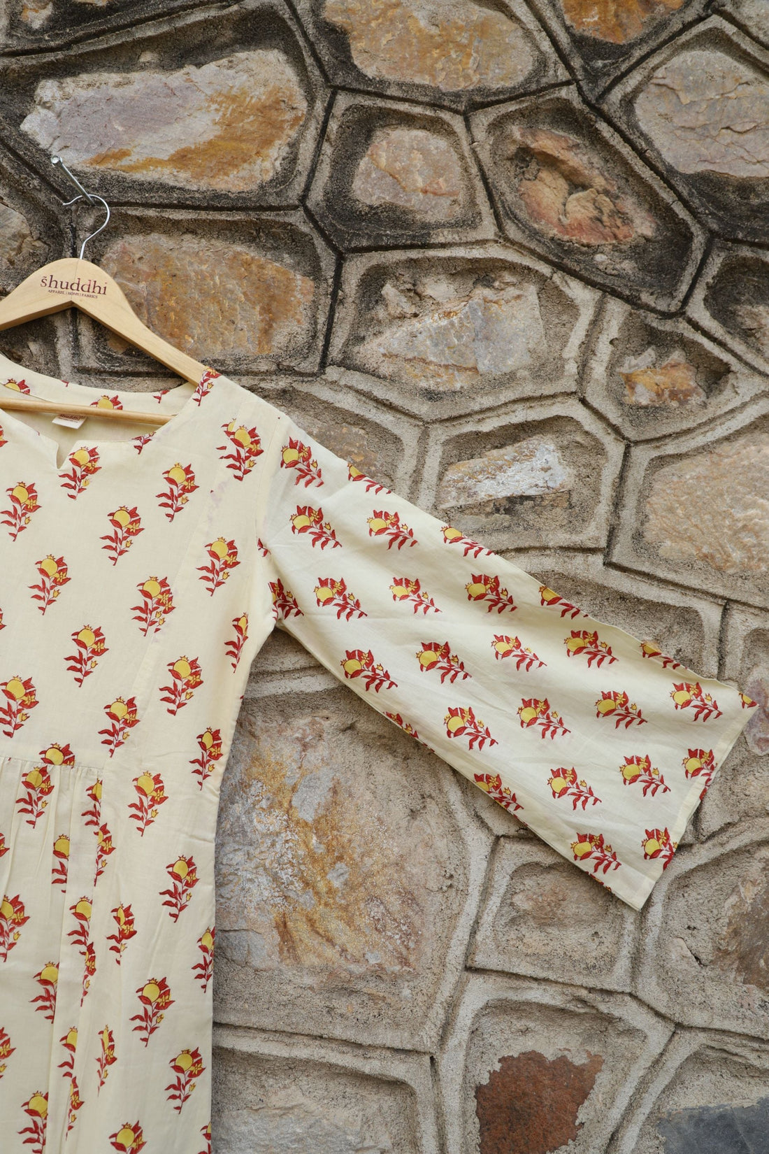 Beige With The Combination Of Red A line Dress