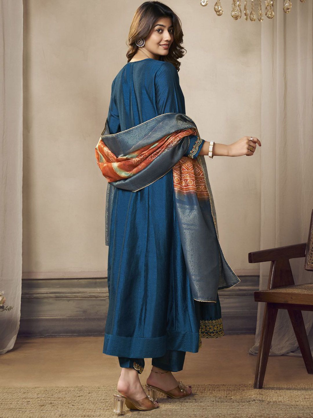 Label khoj Beautiful Anarkali kurta With Pant and Dupatta Set Blue Color