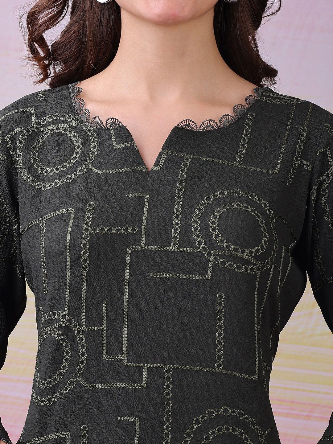 Label Khoj Women's Black Polyester Embroidered Kurta