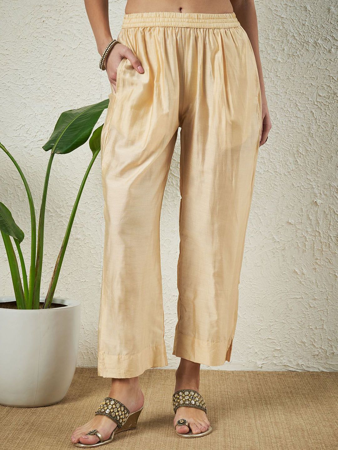 Label Khoj Women Silk Jacqured  Embroidery  Work Cream Color Kurta & Bottom With Dupatta  Set