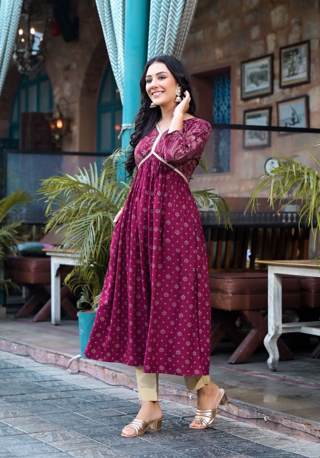 Label Khoj Women Rayon print A line Alia kurta with Pocket